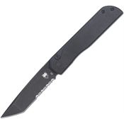 Cobratec PLRBKBTS Prowler Black Stonewash Part Serrated D2 Tanto Button Lock Knife Black G10 Handles