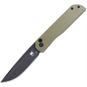 Cobratec PLRODBD Prowler Black Stonewash D2 Drop Point Button Lock Knife OD Green G10 Handles