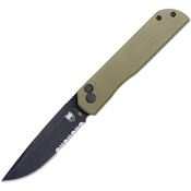 Cobratec PLRODBDS Prowler Black Stonewash Part Serrated D2 Drop Point Button Lock Knife OD Green G10 Handles