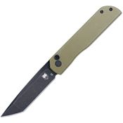 Cobratec PLRODBT Prowler Black Stonewash D2 Tanto Button Lock Knife OD Green G10 Handles