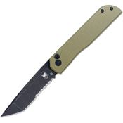 Cobratec PLRODBTS Prowler Black Stonewash Part Serrated D2 Tanto Button Lock Knife OD Green G10 Handles