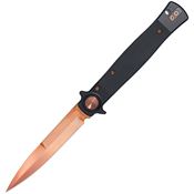 Cobratec STBLBKRG Stiletto Rose Button Lock Knife Black G10 Handles