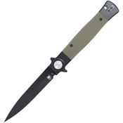 Cobratec STBLODBK Stiletto Black Button Lock Knife OD Green G10 Handles