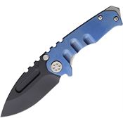 Medford 0083PD37TM Micro Praetorian Black Carbon Steel Drop Point Framelock Knife Blue Handles
