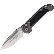 Microtech 113511NC Auto Ludt Gen III Stonewash Part Serrated Button Lock Knife Black Aluminum/Black Traction Handles