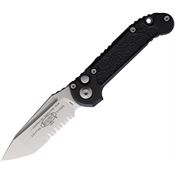 Microtech 113611 Auto Ludt Gen III Stonewash Part Serrated Tanto Button Lock Knife Black Aluminum/Black Traction Handles