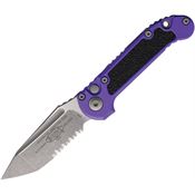 Microtech 113611APPU Auto Ludt Gen III Apocalyptic Part Serrated Tanto Button Lock Knife Purple Aluminum/Black Traction Handles