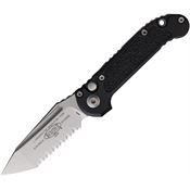 Microtech 113612 Auto Ludt Gen III Stonewash Serrated Tanto Button Lock Knife Black Aluminum/Black Traction Handles