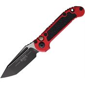 Microtech 11361RD Auto Ludt Gen III Two-Tone Tanto Button Lock Knife Red Aluminum/Black Traction Handles