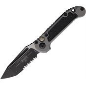 Microtech 11362NC Auto Ludt Gen III Two-Tone Part Serrated Tanto Button Lock Knife Gray Aluminum/Black Traction Handles