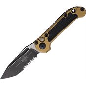 Microtech 11362TA Auto Ludt Gen III Two-Tone Part Serrated Tanto Button Lock Knife Tan Aluminum/Black Traction Handles