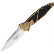 Microtech 160A10TA Auto Socom Elite Stonewash Button Lock Knife Tan Aluminum/Black Traction Handles