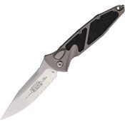 Microtech 160A11NC Auto Socom Elite Stonewash Part Serrated Button Lock Knife Gray Aluminum/Black Traction Handles