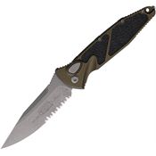 Microtech 160A11APOD Auto Socom Elite Apocalyptic Part Serrated Button Lock Knife OD Green Aluminum/Black Traction Handles