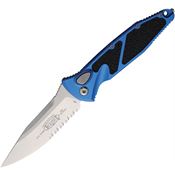 Microtech 160A11BL Auto Socom Elite Stonewash Part Serrated Button Lock Knife Blue Aluminum/Black Traction Handles
