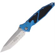 Microtech 16111BL Socom Elite Stonewash Part Serrated Tanto Linerlock Knife Blue Aluminum/Black Traction Handles