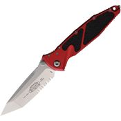 Microtech 16111RD Socom Elite Stonewash Part Serrated Tanto Linerlock Knife Red Aluminum/Black Traction Handles