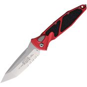 Microtech 161A11RD Auto Socom Elite Stonewash Part Serrated Tanto Button Lock Knife Red Aluminum/Black Traction Handles