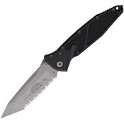 Microtech 16112AP Socom Elite Apocalyptic Serrated Tanto Linerlock Knife Black Aluminum/Black Traction Handles
