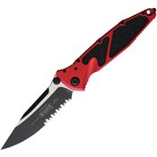 Microtech 1602RD Socom Elite Two-Tone Part Serrated Linerlock Knife Red Aluminum/Black Traction Handles
