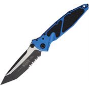 Microtech 1612BL Socom Elite Two-Tone Part Serrated Linerlock Knife Blue Aluminum/Black Traction Handles