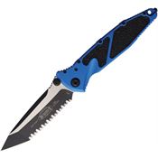 Microtech 1613BL Socom Elite Two-Tone Serrated Tanto Linerlock Knife Blue Aluminum/Black Traction Handles