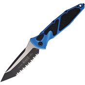 Microtech 161A3BL Auto Socom Elite Two-Tone Serrated Tanto Button Lock Knife Blue Aluminum/Black Traction Handles