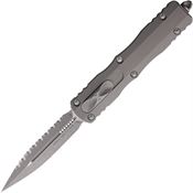 Microtech 22712APNC Auto Dirac Apocalyptic Serrated Double Edge Dagger OTF Knife Gray Aluminum Handles