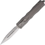 Microtech 22712NC Auto Dirac Stonewash Serrated Double Edge Dagger OTF Knife Gray Aluminum Handles