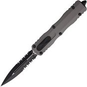 Microtech 2272NC Auto Dirac Two-Tone Part Serrated Double Edge Dagger OTF Knife Gray Aluminum Handles