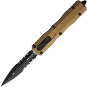Microtech 2272TA Auto Dirac Two-Tone Part Serrated Double Edge Dagger OTF Knife Tan Aluminum Handles