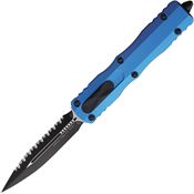 Microtech 2273BL Auto Dirac Two-Tone Serrated Double Edge Dagger OTF Knife Blue Aluminum Handles