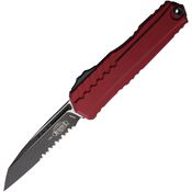Microtech 12412MR Auto Cypher II Two-Tone Part Serrated Wharncliffe OTF Knife Merlot Aluminum Handles