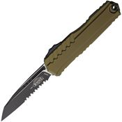 Microtech 12412OD Auto Cypher II Two-Tone Part Serrated Wharncliffe OTF Knife OD Green Aluminum Handles