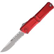 Microtech 114311APRD Auto Combat Troodon Gen III Apocalyptic Part Serrated OTF Knife Red Aluminum Handles