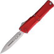 Microtech 114212RD Auto Combat Troodon Gen III Stonewash Serrated Double Edge Dagger OTF Knife Red Aluminum Handles