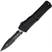 Microtech 11422T Auto Combat Troodon Gen III Two-Tone Part Serrated Double Edge Dagger OTF Knife Black Aluminum Handles