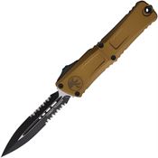 Microtech 11422TA Auto Combat Troodon Gen III Two-Tone Part Serrated Double Edge Dagger OTF Knife Tan Aluminum Handles