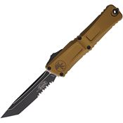 Microtech 11442TA Auto Combat Troodon Gen III Two-Tone Part Serrated Tanto OTF Knife Tan Aluminum Handles