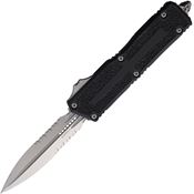 Microtech 128011 Auto Scarab II Gen III Stonewash Part Serrated Double Edge Dagger OTF Knife Black Aluminum/Black Traction Handles