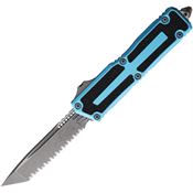 Microtech 127912APTQ Auto Scarab II Gen III Apocalyptic Serrated Tanto OTF Knife Turquoise Aluminum/Black Traction Handles