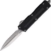 Microtech 128012 Auto Scarab II Gen III Stonewash Serrated Double Edge Dagger OTF Knife Black Aluminum/Black Traction Handles