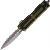 Microtech 128012APOD Auto Scarab II Gen III Apocalyptic Serrated Double Edge Dagger OTF Knife OD Green Aluminum/Black Traction Handles