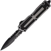 Microtech 12802NC Auto Scarab II Gen III Two-Tone Part Serrated Double Edge Dagger OTF Knife Gray Aluminum/Black Traction Handles