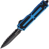 Microtech 12803BL Auto Scarab II Gen III Two-Tone Serrated Double Edge Dagger OTF Knife Blue Aluminum/Black Traction Handles