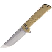 North Mountain Blade 2401E Chop 2 San Mia Tanto Button Lock Knife Tumbled Smooth Bronze Handles