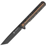 Tekto F2FCBKBKEO F2 Bravo Black D2 Carbon Steel Tanto Linerlock Knife Carbon Fiber Handles