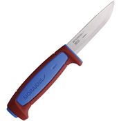 Mora 03020 Basic 511 Satin Carbon Steel Fixed Blade Knife Blue/Red Handles