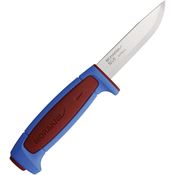 Mora 03023 Basic 546 Satin Stainless Fixed Blade Knife Blue/Red Handles