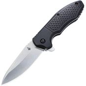 Saffire A111402 Lojo+ Assist Open Stonewash Drop Point Linerlock Knife Black FRN Handles